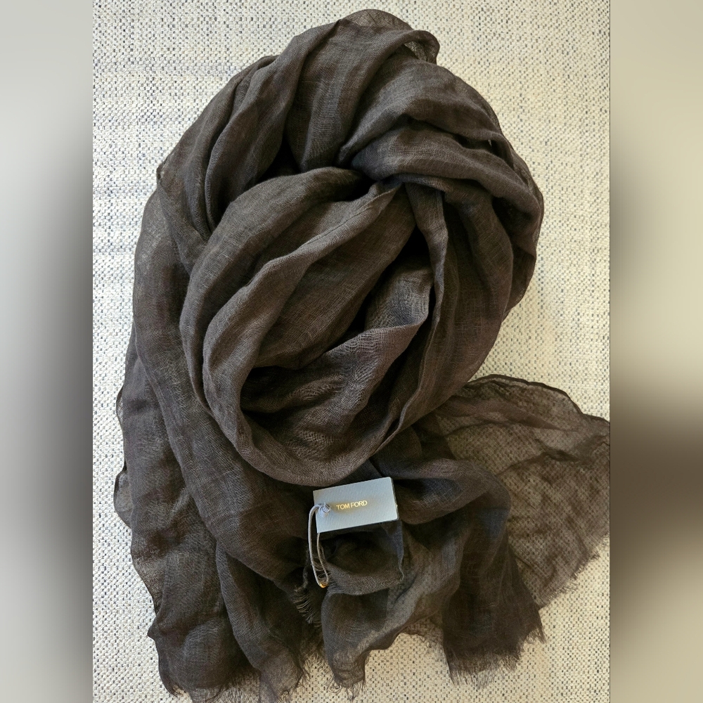 NWT TOM FORD Sheer Brown Linen Scarf Size:OS Made In Italy